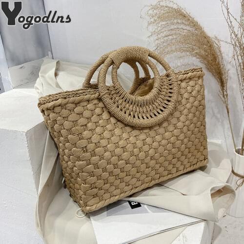 Women Summer Beach Weave Beach Bag Woven Bucket Bag Casual Handbags Popular Handmade Braided Basket Vacation Straw Clutch Totes