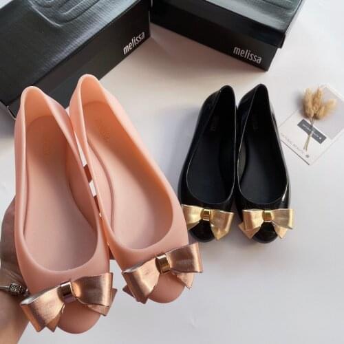 2021 Women Summer Jelly Sandals Gold Bow Princess Female Jelly Shoes Melissa Soft Bottom Anti-slip Beach Shoes SM057