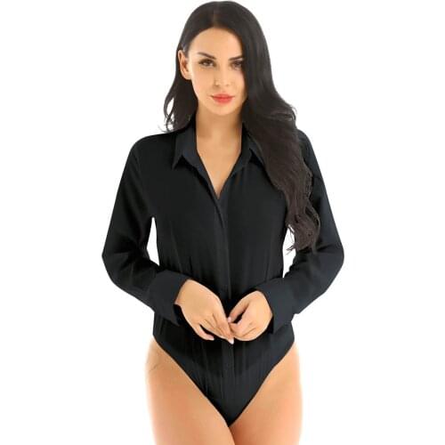 2021 Women Fashion One-Piece Bodysuit Romper Turn-down Collar Long Sleeve Button Down Work Jumpsuit Shirt Casual Office Wear