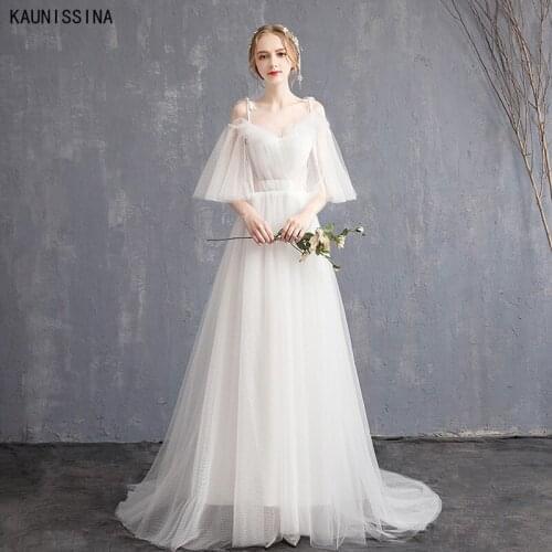 KAUNISSINA Princess Wedding Dresses Women A-Line V-Neck Tulle Sweep Train Bride Gown Vestidos De Noiva Elegant Bridal Dress