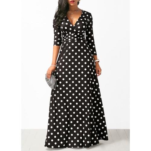 2020 Long Summer Dress Sexy V Neck Short Sleeve Maxi Dresses Dot Print Beach Sundress Vintage Boho Vestidos Wrap Dress