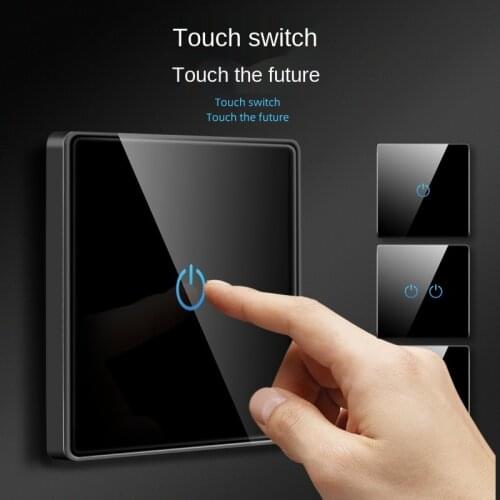 Depoguye 1Gang1Way touch light switch socket panel, household wall touch toughened glass switch, 86mm*86mm AC110-250V