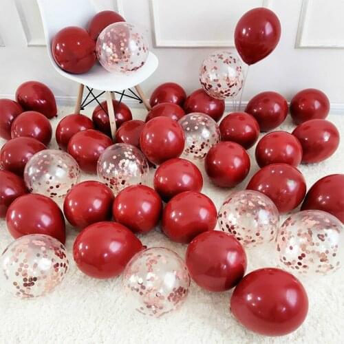10pcs Ruby Red Confetti Balloons Metallic Latex Golden Chrome Wedding Birthday Party