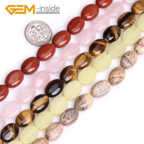 10x14mm Oval Assorted Material Natural Gem Stones Flat Beads For Jewelry Making DIY 15" Strand Wholesale Gem-inside
