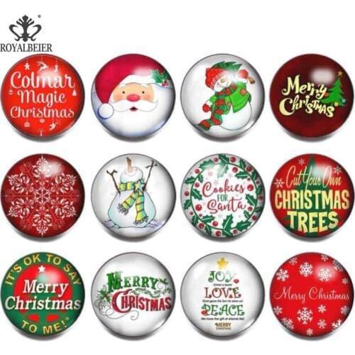 12pcs/lot Christmas Theme 18mm Glass Snaps Buttons For 18mm Snaps Bracelet Necklace Glass Beads For Jewelry Snap Gift