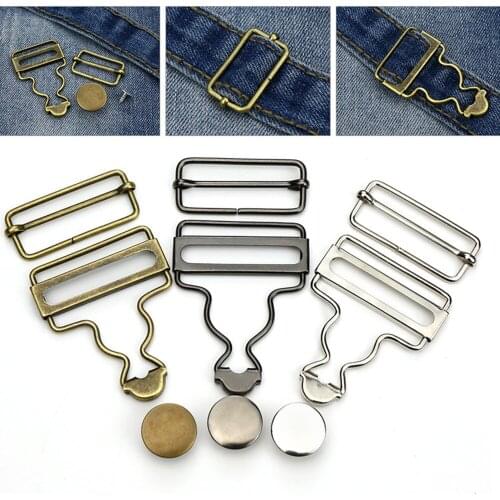 2 Sets Retro Vintage Jean Pants Button Hook Buckles Bib Pants Button Hook Accessories Metal Hoist Buckle Adjustment Tool