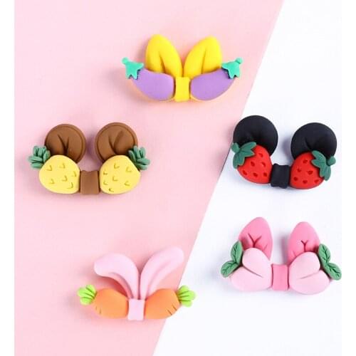30Pcs Cartoon Fruit Ears Resin Ornaments Color DIY Craft Supplies Kids Headwear Hair Accessories Phone Shell Patch Arts Material