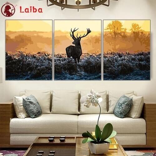 5 d diamond mosaic Abstract animal art, sunset deer landscape For Living Room Home Decor diamond Painting embroidery mosaic3pcs