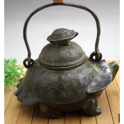Antique antique bronze antique brass copper carved turtle stereo Brass Teapot flagon ornaments Report