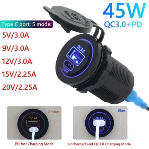 USB C Car Fast Charger 45W USB Type C PD Fast Charger PD+QC3.0 Dual Port Car Adapter for iPhone Samsung Smartphone Tablet Laptop