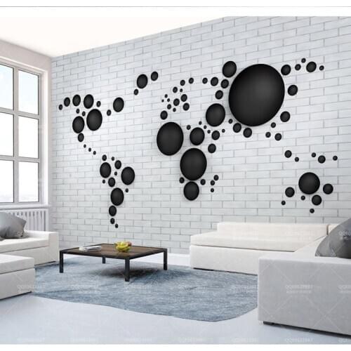 Bacal Relief Black Sphere 3d Bricks Wallpaper Mural World Map for Bedroom 3D Brick Mural Wall paper Stickers Wall Art Decal