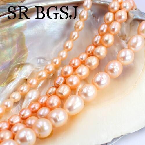 Free Ship 2-10mm DIY Jewelry Making Pink Baroque Olivary Rice Natural Freshwater Pearl Beads Strand 14inch