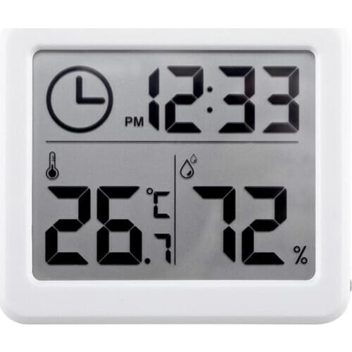 Digital Hygrometer Electronic Time Temperature Humidity Meters Gauge LCD Display Backlight Indoor Thermometer with Bracket