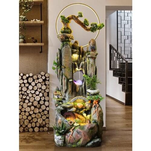 CY Fengshui Wheel Rockery Loop Water Fountain Decoration Home Living Room Decoration Lucky Welcome Pine