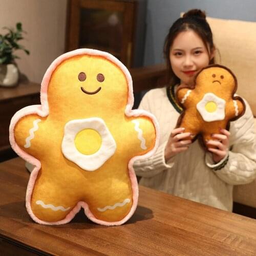 30-50CM Child Surprise Cute Cure Fried Eggs Bread Man Pillow Cute Smiley Cookie Man PP Cotton Plush Toys Doll Cushion Kids Gifts
