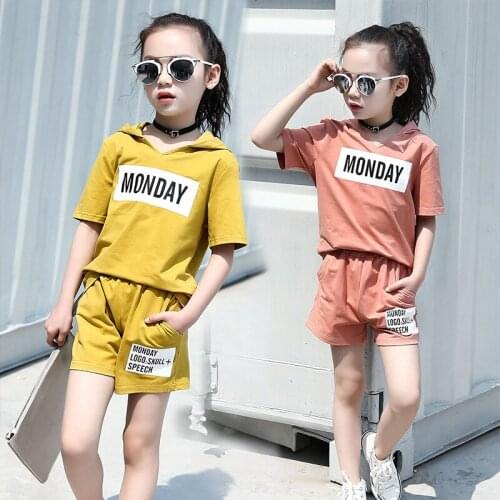 Children Girl Boy Clothing Set Teenage Kids Clothes Suit Letter Print Hooded Tops and Shorts 4-14 Years Casual 2pc Sport Suit