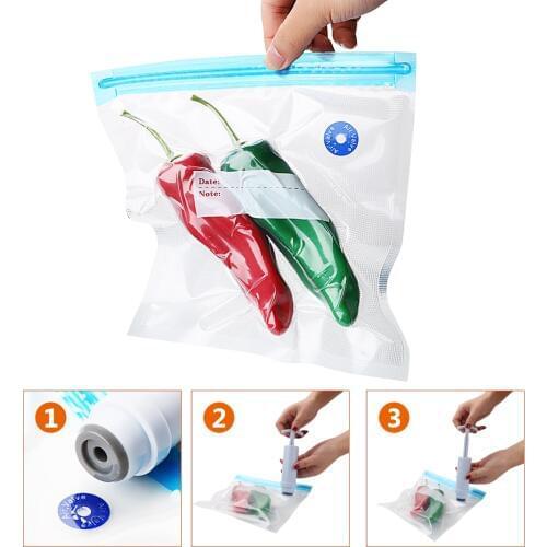 Vacuum Sealer Vacuum Food Fresh Bag Reusable Food Storage Bag Kitchen Organizer Reusable Refrigerator Bags Manual Vacuum Pump