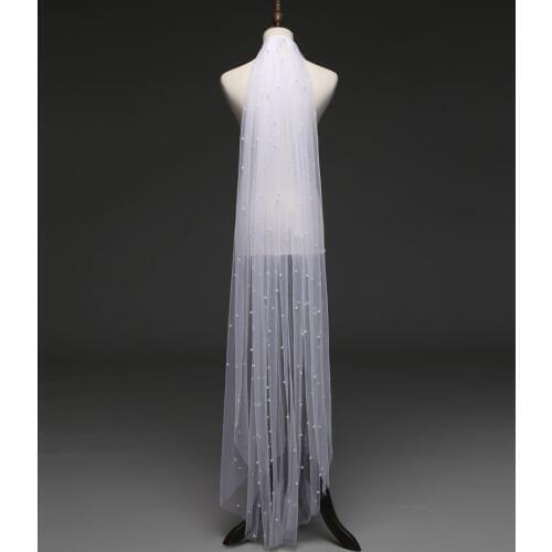 Hot Sale 1.5M White/Ivory Bridal Veil With Comb One Layer Royal Pearl Wedding Veil Veu de Noi EE708
