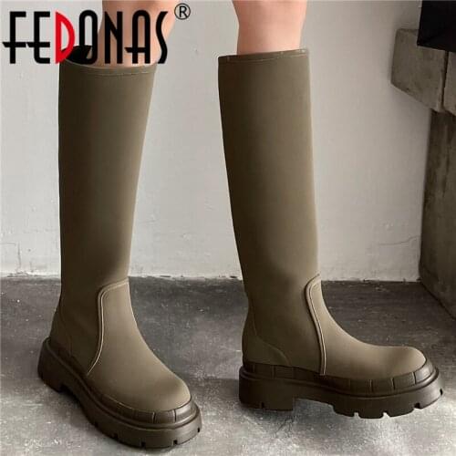 FEDONAS 2021 Brand Design Women Knee High Boots High Quality Genuine Leather Fashion Concise Platforms Shoes Woman Autumn Winter