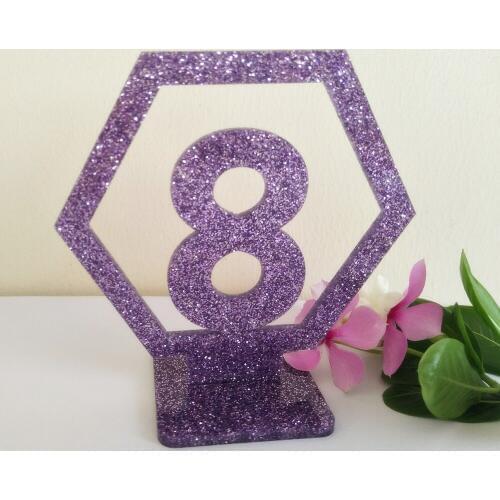 Purple glitter Acrylic Table Number Holder ,Wedding Acrylic Table Numbers with Holder Base Party Card Table Holder