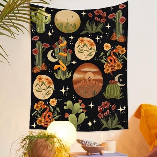 Cactus Plant Flower Tapestry Aesthetic Bohemian Star Moon Psychedelic Tapestries Hippie Home Bedroom Décor Wall Hanging Blanket