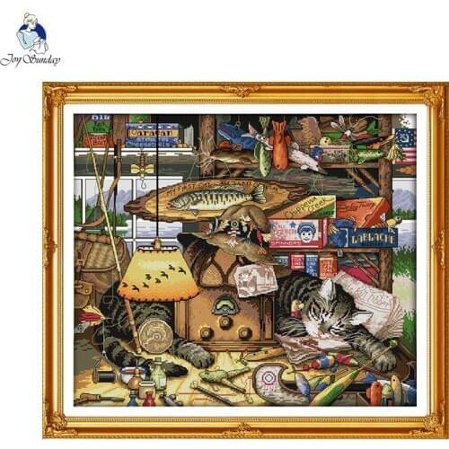 Joy Sunday Sweet Dream Cat Hand-embroidered Needlework Embroidery Stamped Counted Cross Stitch Beginner Cross Stitch Home Decor