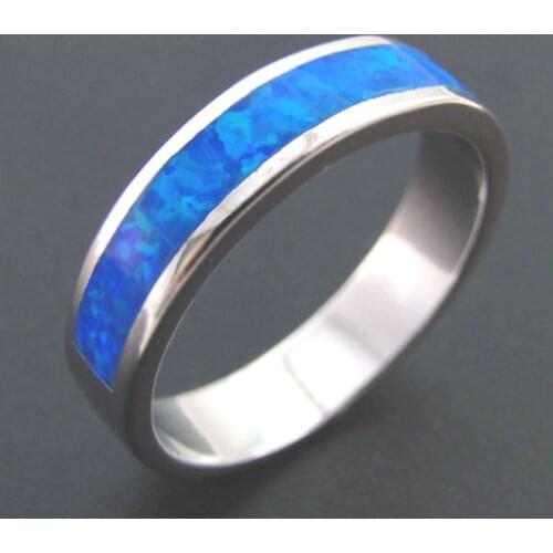 Fashion Jewelry Silver Band for women 100% 925 Sterling Silver Rings Blue Color Stone Round Setting Wedding Gift Size 6/7/8/9/10