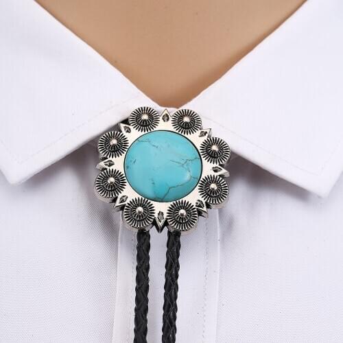 Western cowboy bolo tie mens leather collar rope plum natural turquoise tie accessories unisex British rope