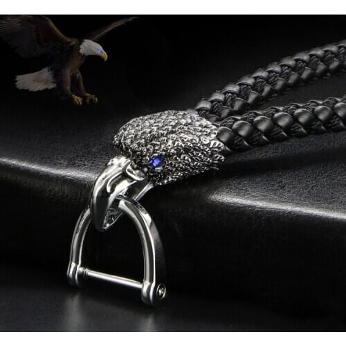 Creative animal eagle head key chain horse luxury car keychain high-end braided leather cord car keychain best gift for men