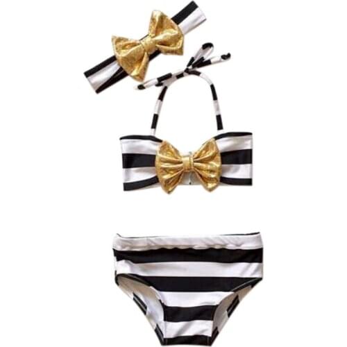 Toddler Baby Kids Girl Sexy Halter Striped Bow Swimwear Children Bikini Set Swimsuit Bathing Suit Outfits maillot de bain C0069
