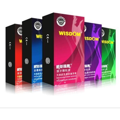 50pcs/lots WISDOM Natual Latex G Spot Condom 5 styles thin Condoms For Men Spike Condons Camisinha Contraception Sex Toys