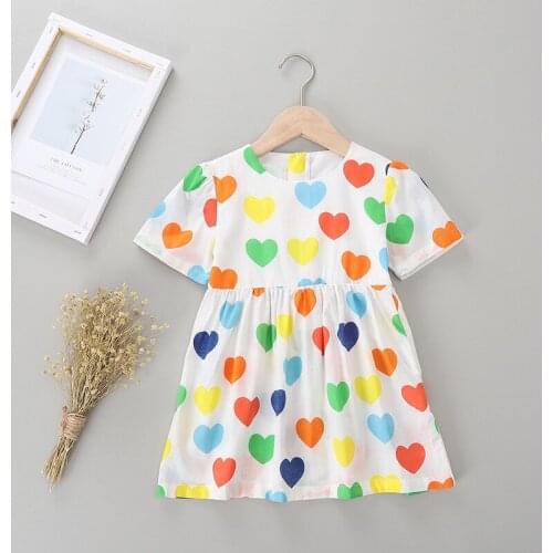 Kid Girls Summer Dress Baby Girls Clothes Cute Colorful Love Printing Kids Princess Dress 3-7 Years Childrens Clothing