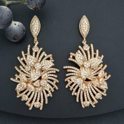 ModemAngel 50mm Full Micro Paved Cubic Zircon luxury Flower Line Wheel Wedding Paty Fashion Jewelry Earring For Women