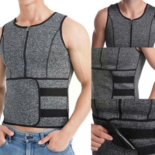 Men Neoprene Sauna Zipper Waist Trainer Corset Vest Trimmer Tank Compression Top Shapewear Body Slimming Belt Shaper R1P7
