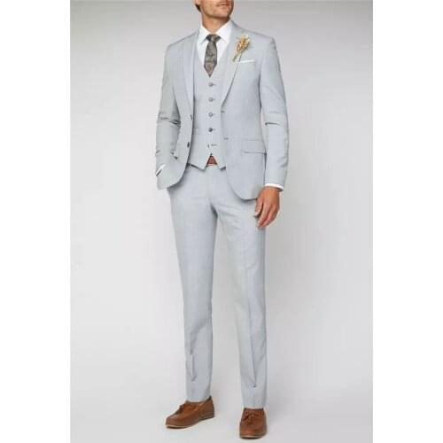 Men 3 Pieces Suit Grey Wool Blended Solid Single-Breasted Slim Fit Formal Business Wedding Suits For Wedding Suits Men 202