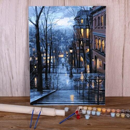 Scenery Street Landscape DIY Painting By Numbers Complete Kit Acrylic Paints 50*70 Paiting By Numbers Wall Handiwork