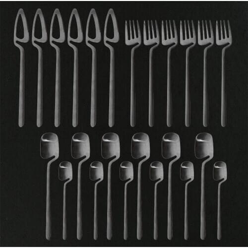 24Pcs Black Matte Cutlery Set 304 Stainless Steel Dinnerware Set Knife Fork Spoon Dinner Set Kitchen Flatware Tableware Set