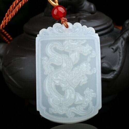 Natural White Jade Flying Dragon Pendant Jadeite Necklace Charm Jewellery Fashion Accessories Hand-Carved Luck Amulet Gifts