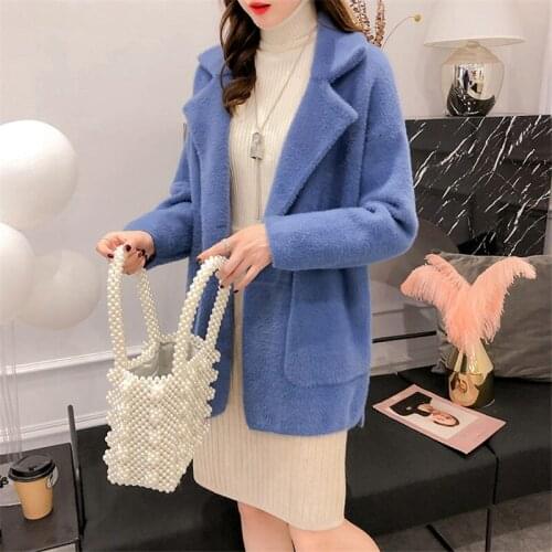 2022 Autumn And Winter New Womens Long-sleeve Mink Fur Coat Loose Thick Sweater Cardigan Korean Plus size Color jacket Female