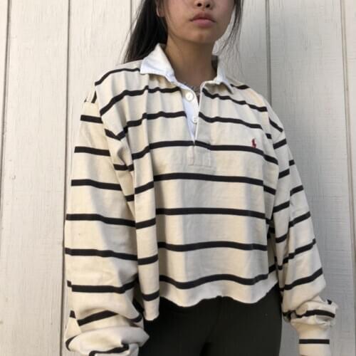 Fall / Winter 2020 Casual Womens Wear Pullover Lapel Loose Stripe Womens Pullover Sweatshirt Harajuku Style Em