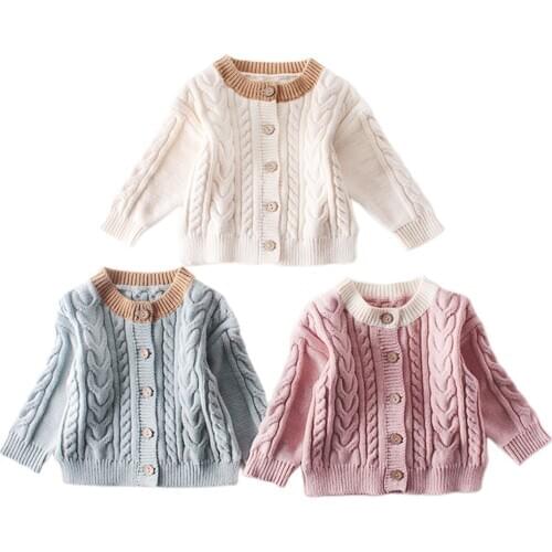 Autumn Winter Toddlers Knitted Outwear Little Boys Girls Sweet Style Solid Color Long Sleeve Single-breasted Cardigan Casual Top