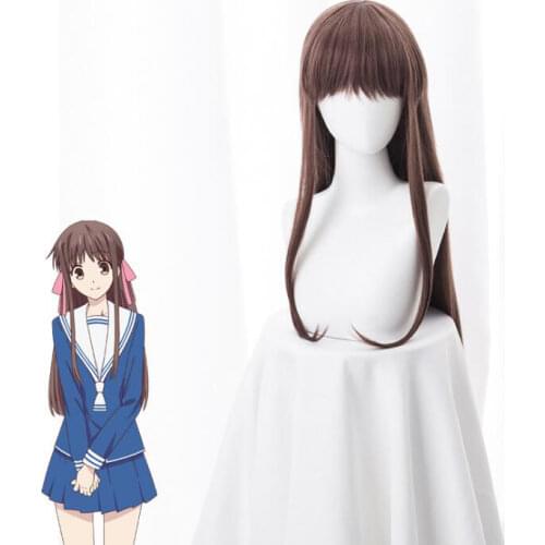 85cm Anime Fruits Basket Tohru Honda Toru Brown Long Wig Cosplay Costume Heat Resistant Synthetic Hair Women Party Cosplay Wigs