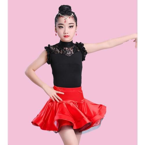 Girls Latin Dance Dress Tops + Skirt Ballroom Dance Dress for Kids Dancewear Child Tango Samba Dance Costumes Stage Performance