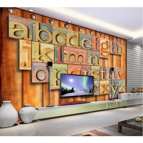 Retro fashion 3d English alphabet TV background wall decoration painting personality wallpaper living room bar cafe mural wall