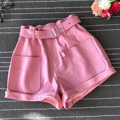 2021 Spring New Women High Quality Genuine Leather Sheepskin Casual Shorts Pants For Ladies 2 Color