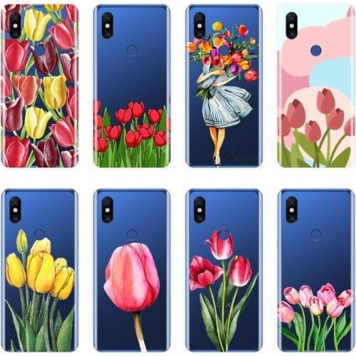 Silicone Phone Case For Xiaomi Mi Note Mix 1 2 2S 3 Pretty Pink Flower Girl Tulip Floral Soft Back Cover For Xiaomi Mi Max 1 2 3