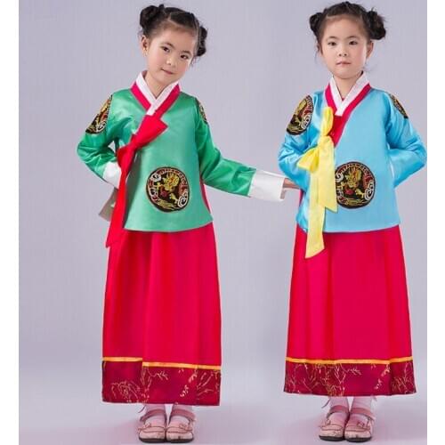 Traditional Children Embroidered Korean Princess Dresses Chinese Minority Costumes Girls National Hanfu Hanbok Stage Performance
