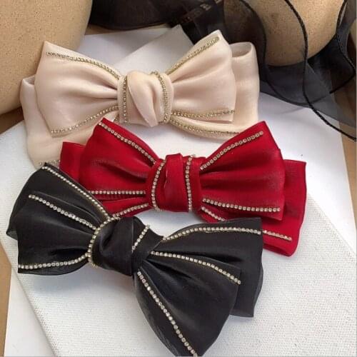 Large bow tie diamond hairpins back head silk cloth mercerized hairpin hair accessory