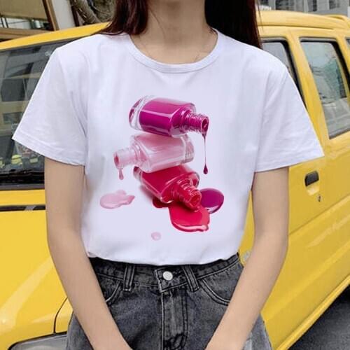 Women t-shirt 3D nail polish printed female Tshirt Cute Printed Top Female Harajuku Graphic T Shirt O-Neck Aesthetics TShirt