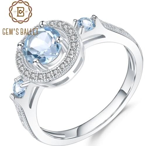 GEMS BALLET 1.05Ct Natural Sky Blue Topaz Gemstone Ring 925 Sterling Silver Wedding Engagement Rings For Women Fine Jewelry